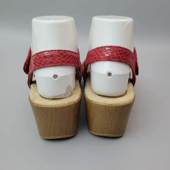 Dansko Red Snakeskin Leather Double Strap Slingback Wedge Sandals Size 38-8 - Picture 7 of 11